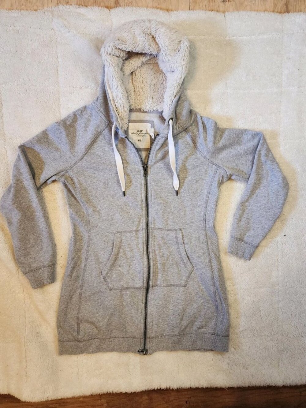 H&M LOGG Womens Gray Sherpa Lined Zip Hoodie Jacket Size M Hooded Sweatshirt